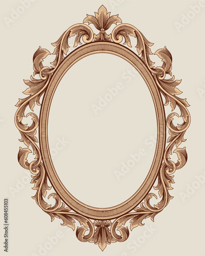Antique frame gold hand drawing, vintage engraving illustration
