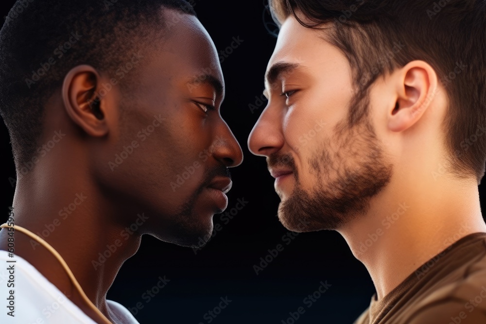 multiracial gay men face to face waist up. Generative ai multiracial gay men face to face waist up. Generative ai