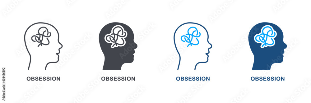 Mental Obsession in Human Head Silhouette and Line Icon Set. Brainstorm, Depression, Chaos Pictogram. Person Mind Disorder Symbol Collection. Intellectual Process. Isolated Vector Illustration Mental Obsession in Human Head Silhouette and Line Icon Set. Brainstorm, Depression, Chaos Pictogram. Person Mind Disorder Symbol Collection. Intellectual Process. Isolated Vector Illustration