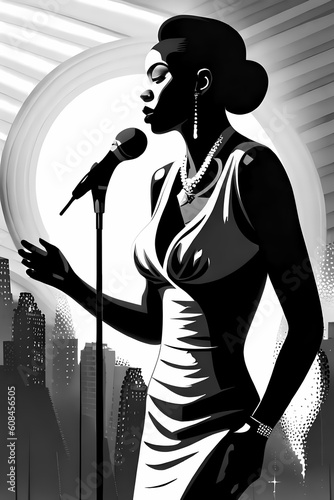 Jazz Singer - African woman singing with the microphone