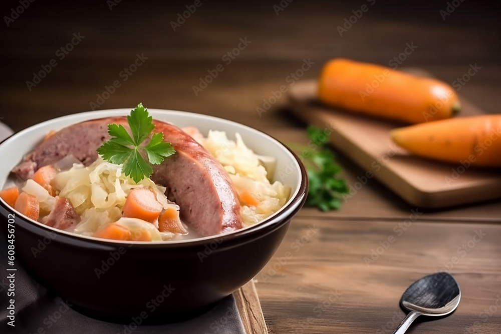 Portion of choucroute french food speciality. Generative AI - obrazy, fototapety, plakaty 