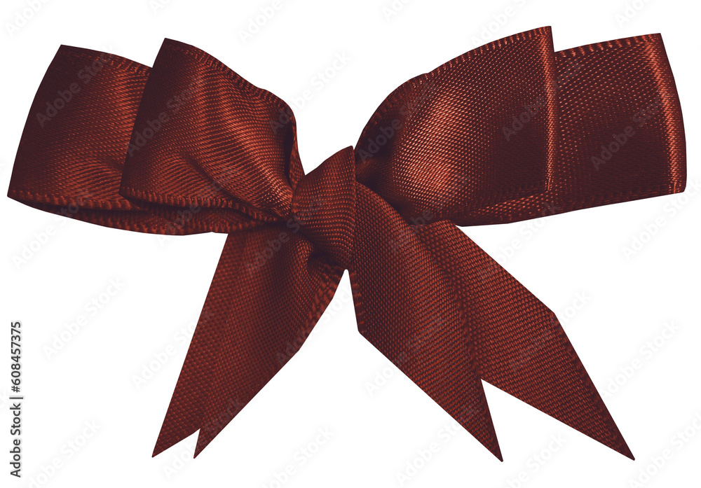 Double dark red decorative bow. Fabric red ribbon, object of tied bows for  decorating a flower or a gift. Color burgundy, white isolated. Png. Stock  Photo
