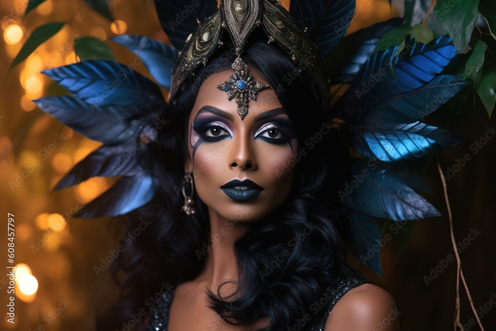 Beautiful woman with Halloween carnival costume. Generative AI Beautiful woman with Halloween carnival costume. Generative AI