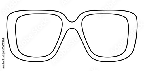 Retro Square frame glasses fashion accessory illustration. Sunglass front view for Men, women, unisex silhouette style, flat rim spectacles eyeglasses with lens sketch outline isolated on white