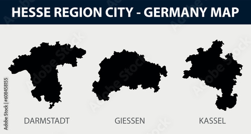 Map of Hesse city region set - Germany map outline silhouette graphic element Illustration template design 