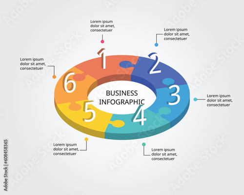 Jigsaw template with number for infographic for presentation for 6 element