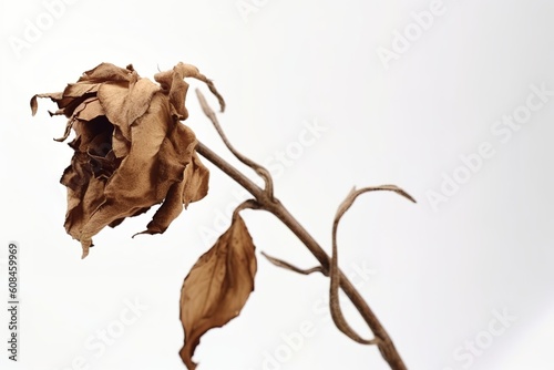 Withered dry rose over white background. Generative AI