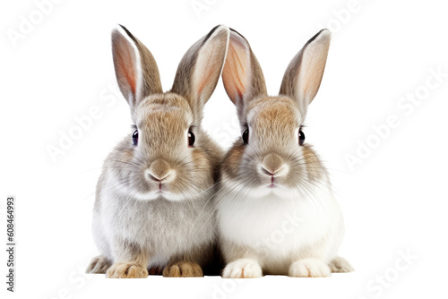 two bunnies sitting in front of a transparent background Generative AI © SKIMP Art