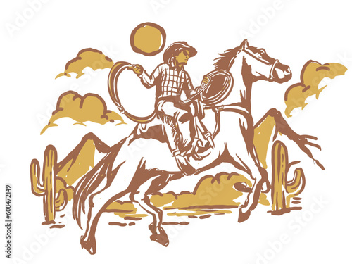 cowboy illustration wild west graphic rodeo design outlaw vintage bad land