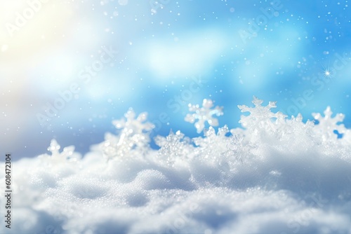 A Wintery Touch: Snowflakes on a Blue Background. Generative AI. © 0xfrnt