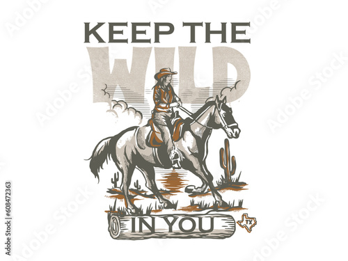 cowboy illustration wild west graphic rodeo design outlaw vintage bad land