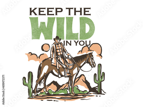 cowboy illustration wild west graphic rodeo design outlaw vintage bad land