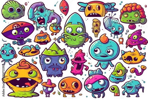 Trippy Alien Art, stickers illustration. Generative AI