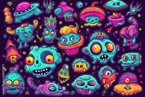 Wallpaper Mural Trippy Alien Art, stickers illustration. Generative AI Torontodigital.ca