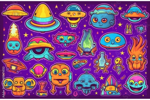 Trippy Alien Art  stickers illustration. Generative AI