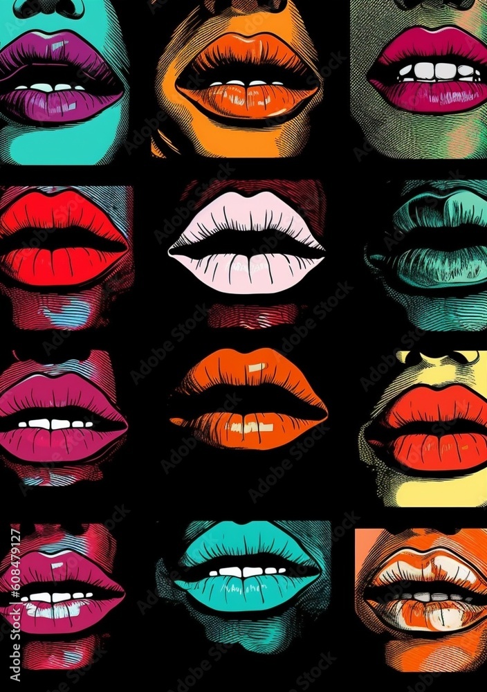 halftone woman art abstract kiss mouth illustration lips lipstick female poster. Generative AI. halftone woman art abstract kiss mouth illustration lips lipstick female poster. Generative AI.