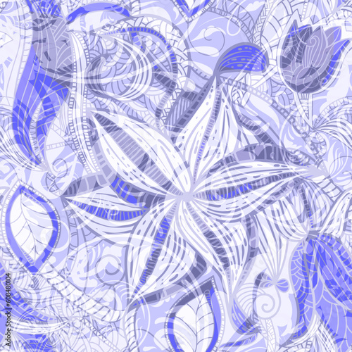 vector seamless abstract floral vintage  background in blue,  clipping mask, eps10