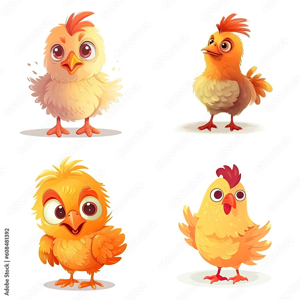 Fototapeta premium Cartoon character of chicken on white background