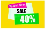 40 percent discount. Yellow print with banner for offers and promotions.