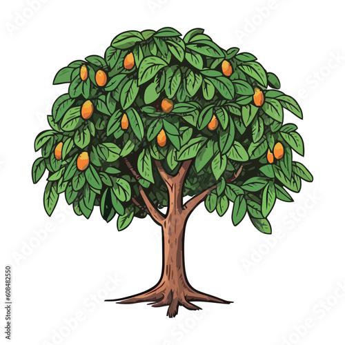 Fresh citrus fruit on green leaf tree