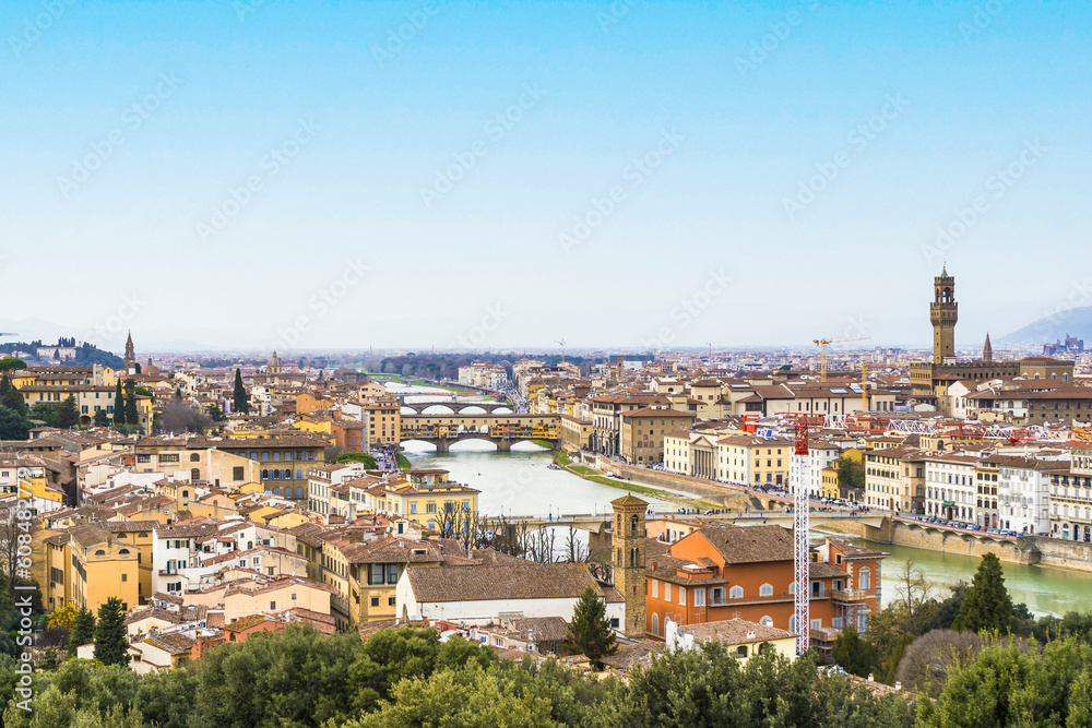Florence (Firenze) cityscape in Italy. Cppy space.