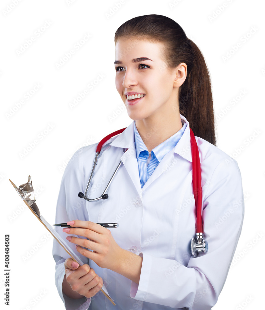 Young woman medical doctor in white uniform Young woman medical doctor in white uniform