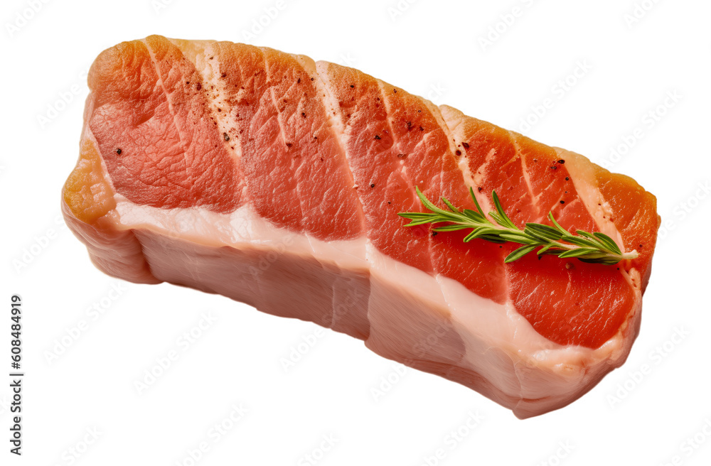 Pork fillet tenderloin with rosemary raw meat isolated on white background, Generative AI
