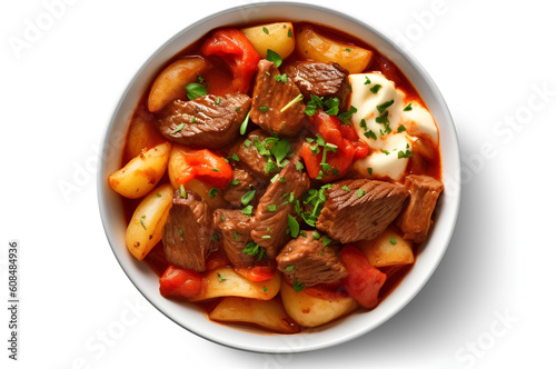 Goulash traditional beef meat soup with vegetables and tomato sauce, Generative AI