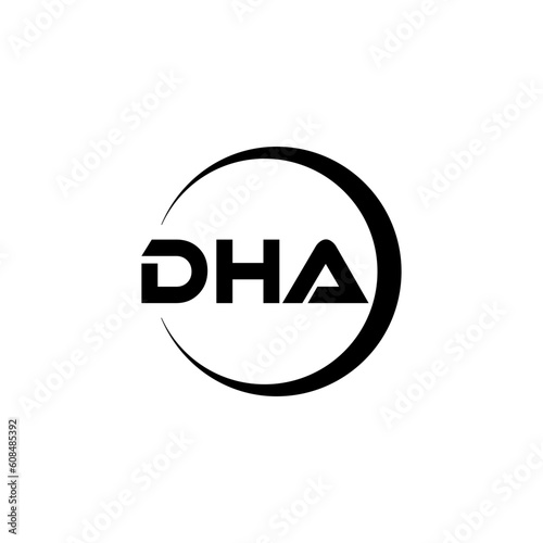 DHA letter logo design with white background in illustrator, cube logo, vector logo, modern alphabet font overlap style. calligraphy designs for logo, Poster, Invitation, etc.