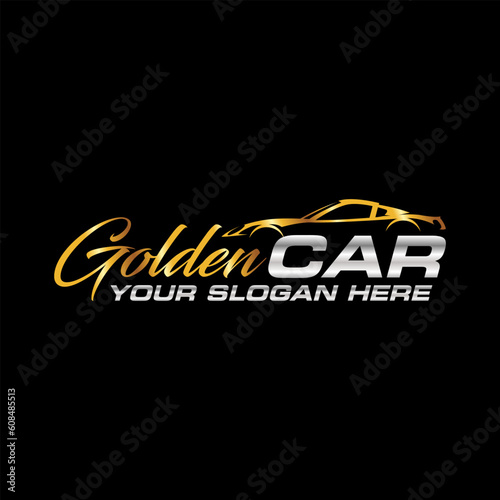 Golden and silver car logo sign vector illustration template