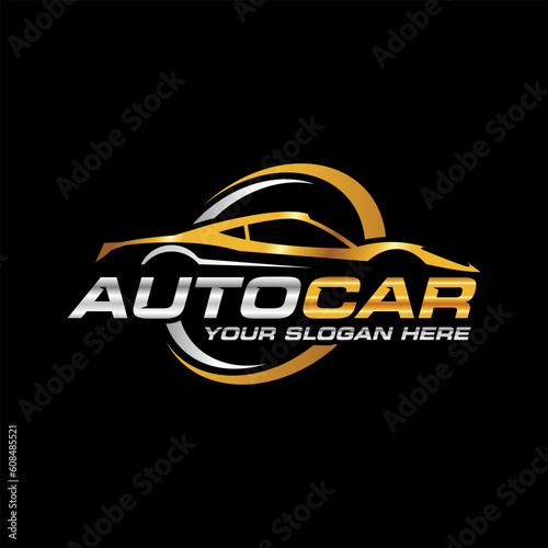 Golden and silver car logo sign vector template