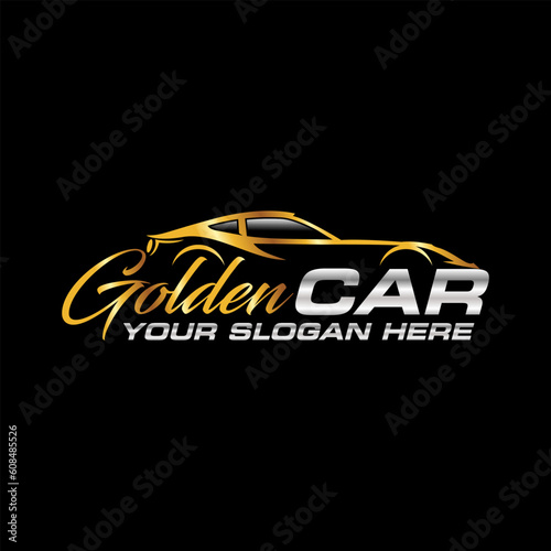 Golden and silver car logo sign vector illustration template