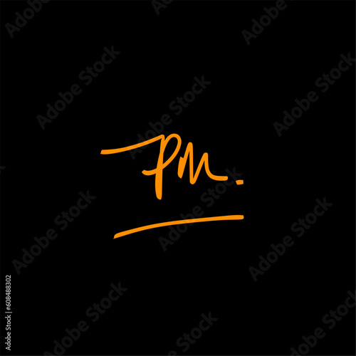 Pm Initial Handwriting Signature Monogram Logo Vector