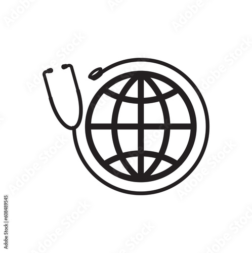 World Health Day Earth and stethoscope design Icon  World Health Day Vetor Illustration.