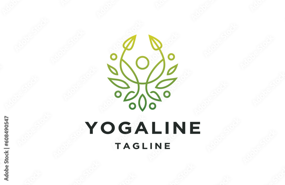 Green yoga line logo icon design template flat vector