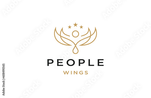 People wing line logo icon design template flat vector