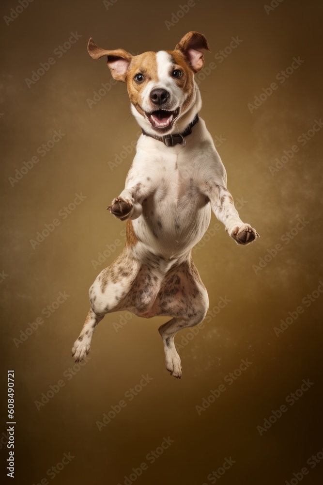 Illustration of a dog jumping in the air with his front paws up created with Generative AI technology