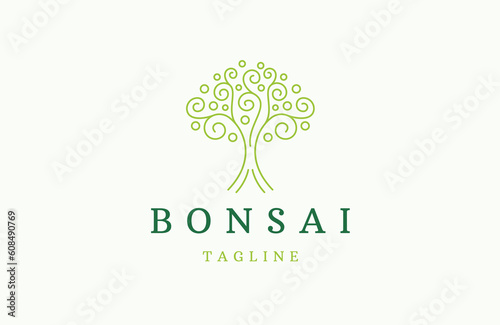 Bonsai tree line logo icon design template