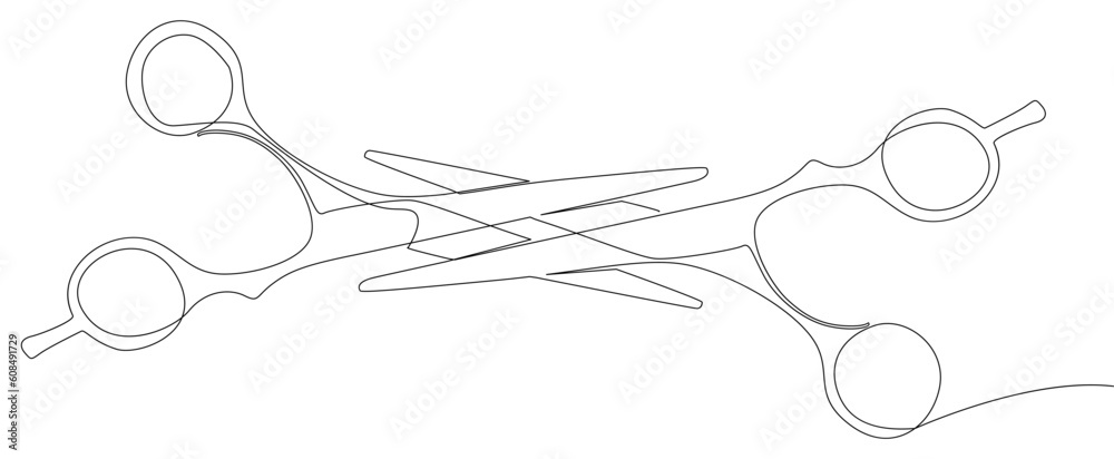 One continuous line of scissor. Thin Line Illustration vector hairdresser wotk tool, sign concept. Contour Drawing Creative ideas.