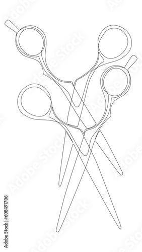 One continuous line of scissor. Thin Line Illustration vector hairdresser wotk tool, sign concept. Contour Drawing Creative ideas. photo