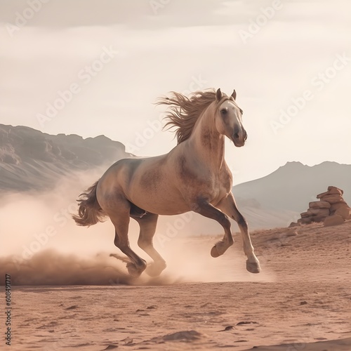 A horse running in the desert made with Generative AI