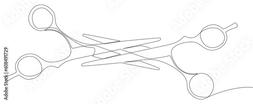 One continuous line of scissor. Thin Line Illustration vector hairdresser wotk tool, sign concept. Contour Drawing Creative ideas. photo