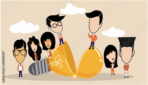 light bulb.illustration of the office concept business people in the flat style. e-commerce and team work.