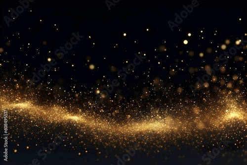 Gold glitter sparking in the air, luxury backdrop, romantic wallpaper, celebration concept abstract background. Generative AI
