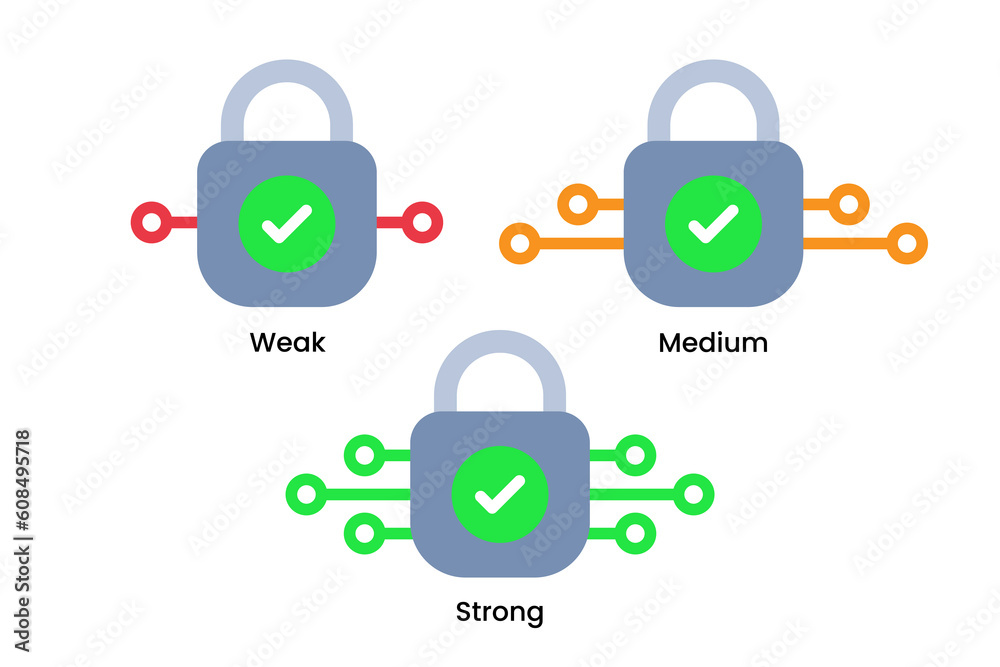 weak, medium, and strong password protection concept illustration flat