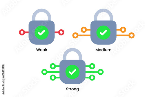 weak, medium, and strong password protection concept illustration flat design vector eps10. simple and modern graphic element for landing page ui, infographic, icon, pop up message information