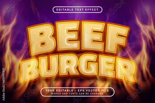 beef burger 3d text effect and editable text effect with vector mesh fire effect