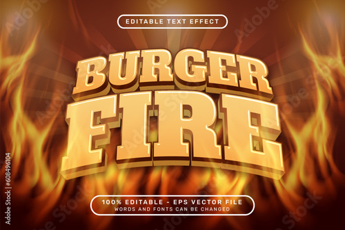 burger fire 3d text effect and editable text effect with vector mesh fire effect