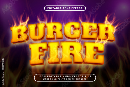 burger fire 3d text effect and editable text effect with vector mesh fire effect