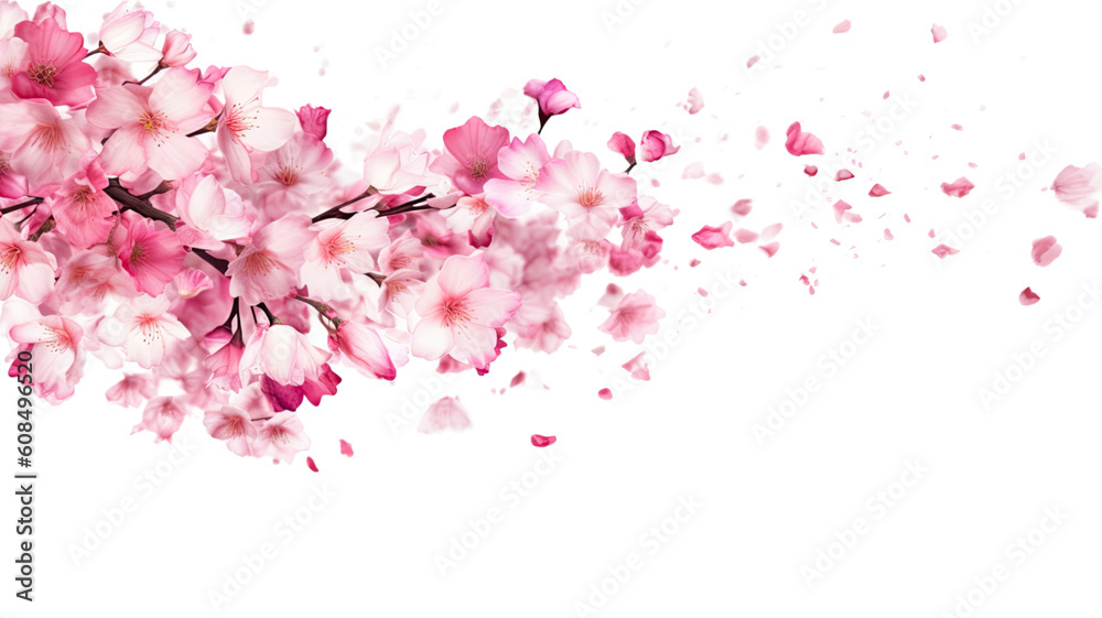 cascading cherry blossom petals as a frame border, isolated with negative space for layouts cascading cherry blossom petals as a frame border, isolated with negative space for layouts